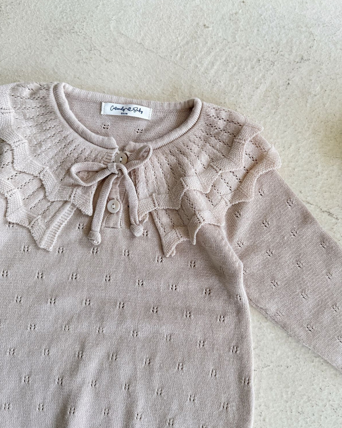 Lace-up Knitted Ruffled Collar Long Sleeve Baby Romper
