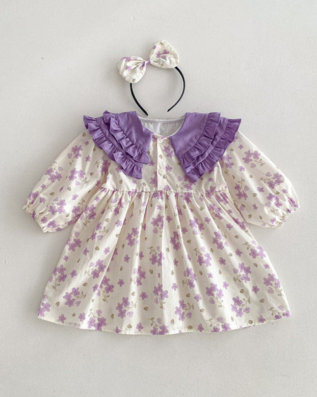 Purple Collar Floral Girl Dress/Baby Romper