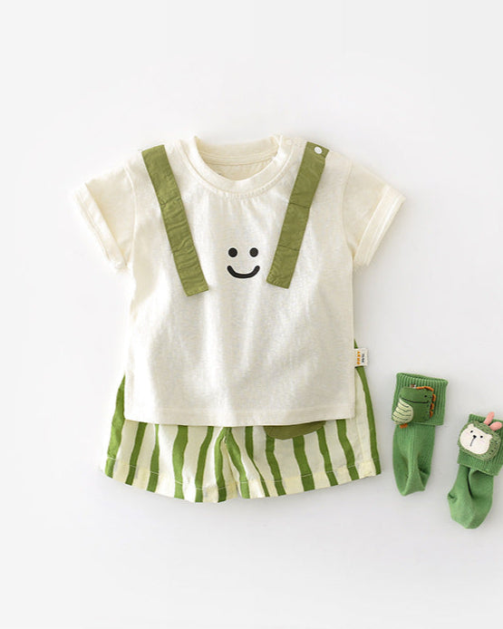Casual Striped Pocket Design Baby Short Pants/Set