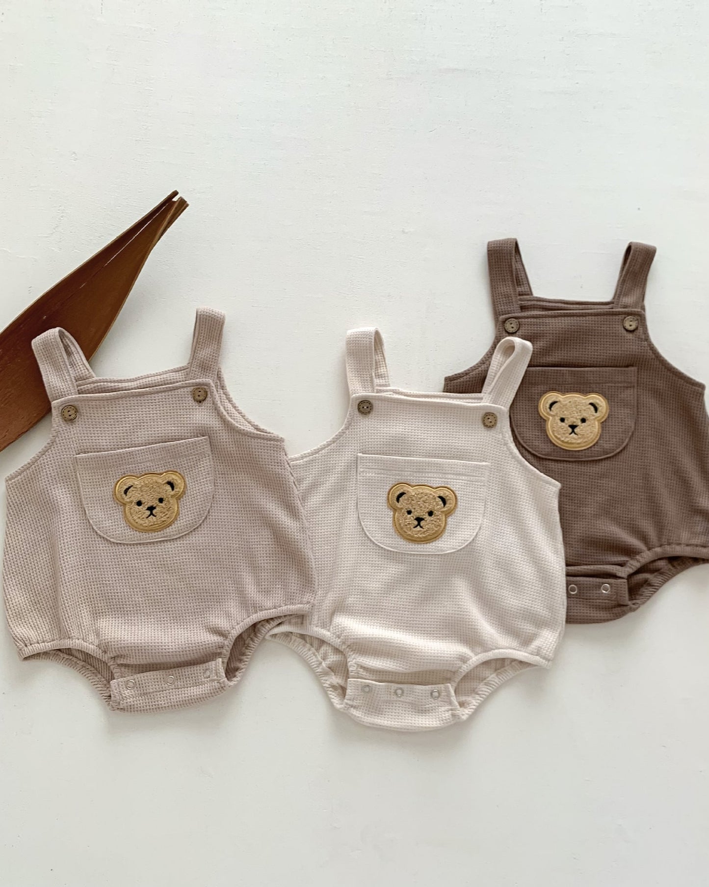 Waffled Bear Printed Baby Romper/Tee