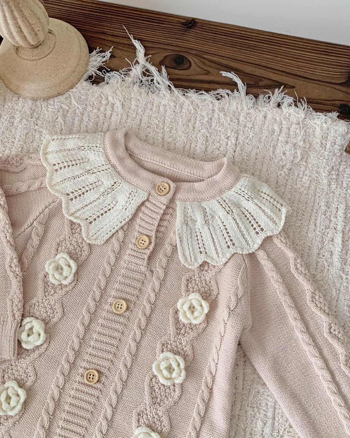 Lace Collar Flower Knitted Long Sleeve Baby Girl Romper