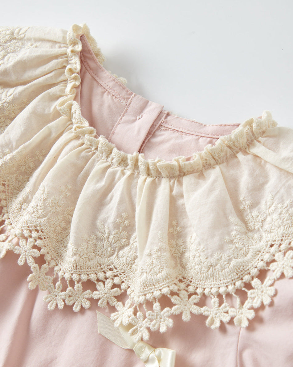 Sweet Lace Bow Decor Baby Short Sleeve Romper