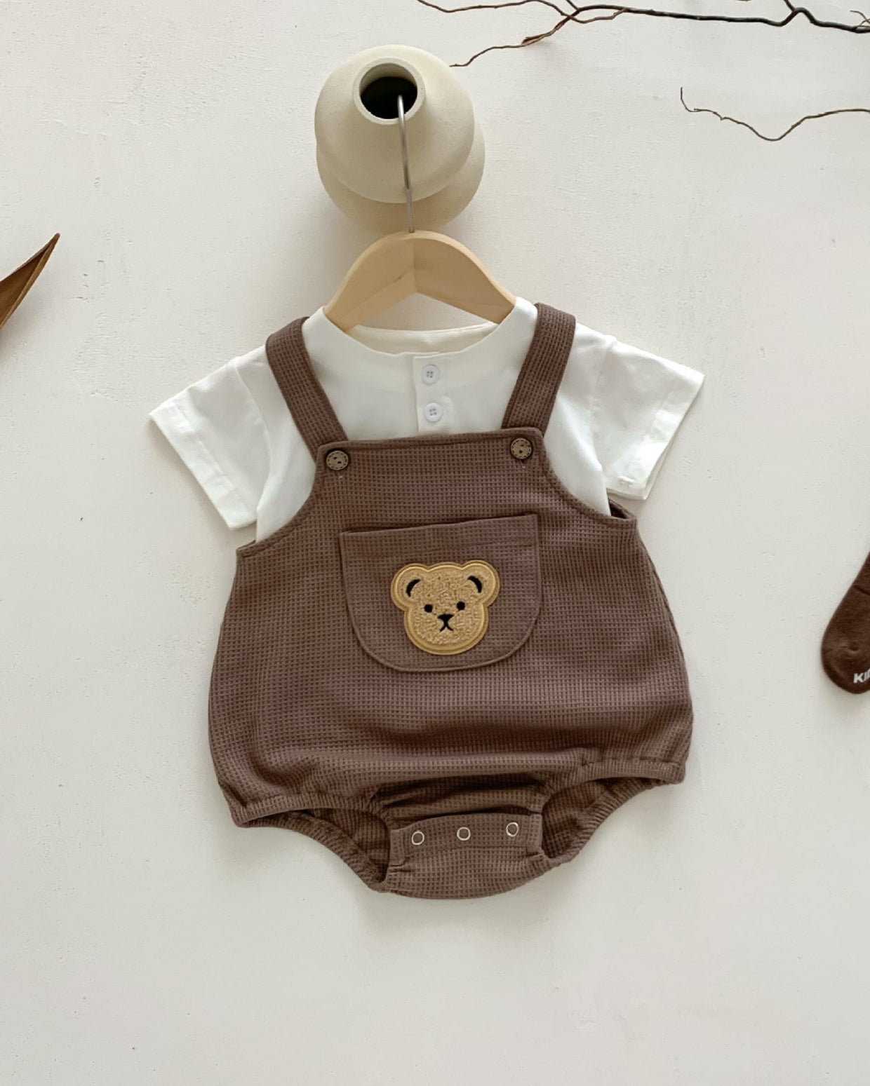 Waffled Bear Printed Baby Romper/Tee