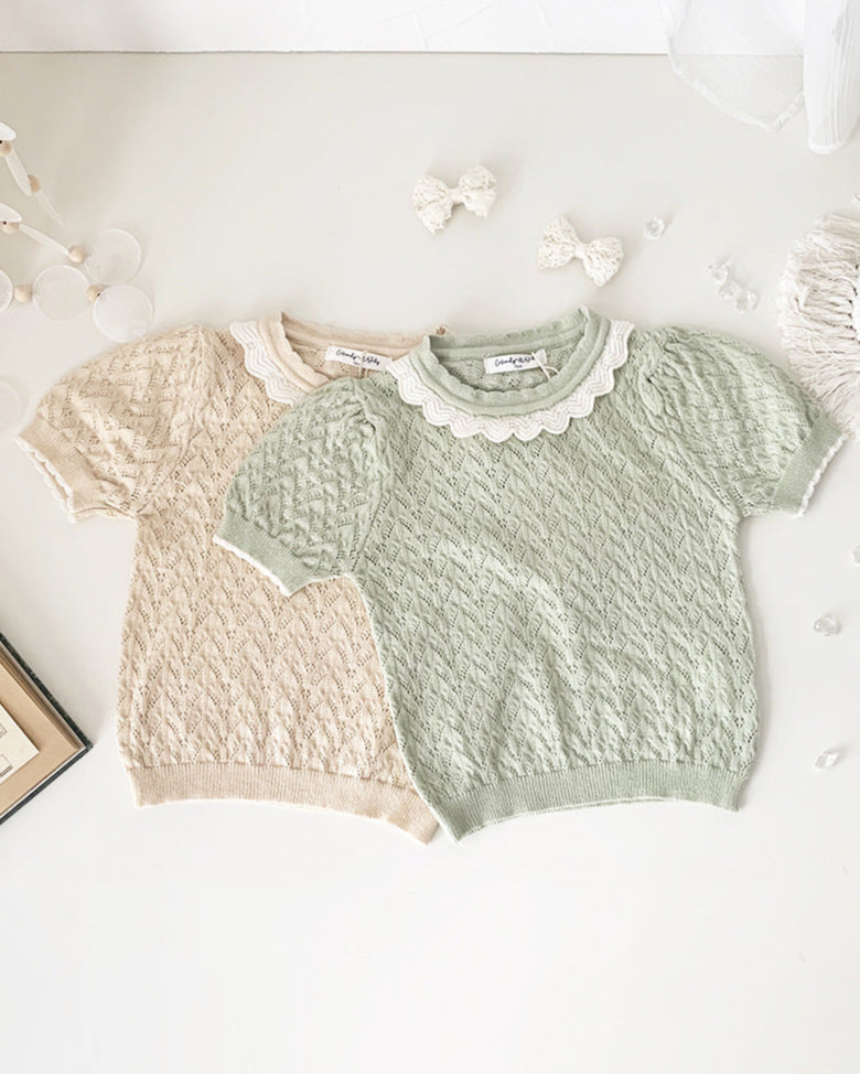 Sweet Breathable Knitted Short Sleeve Girl T-shirt
