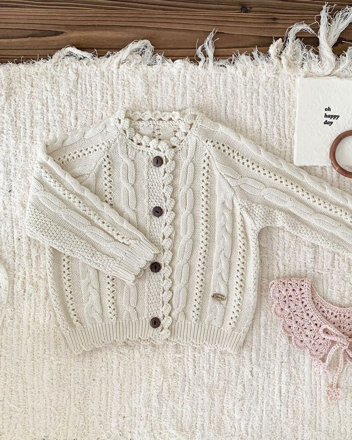 Solid Color Cable-Knit Buttoned Baby Sweater Cardigan