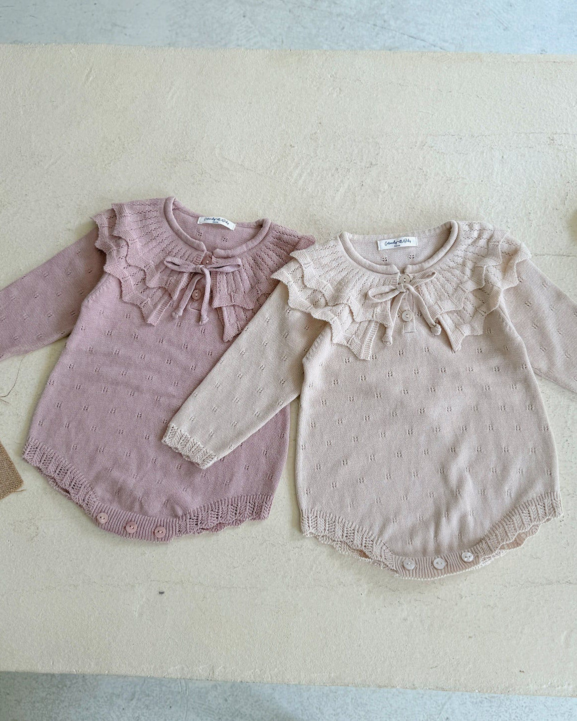 Lace-up Knitted Ruffled Collar Long Sleeve Baby Romper