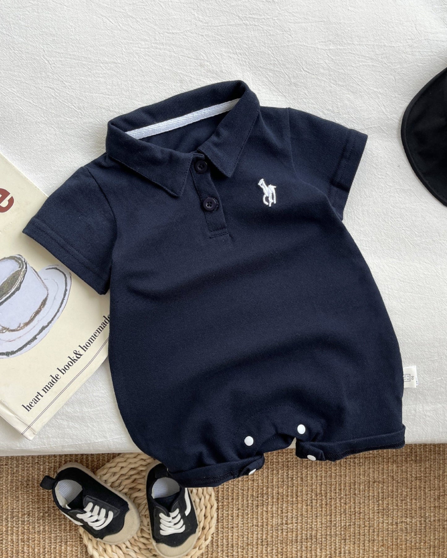Casual Solid Color Polo Baby Romper/Jumpsuits