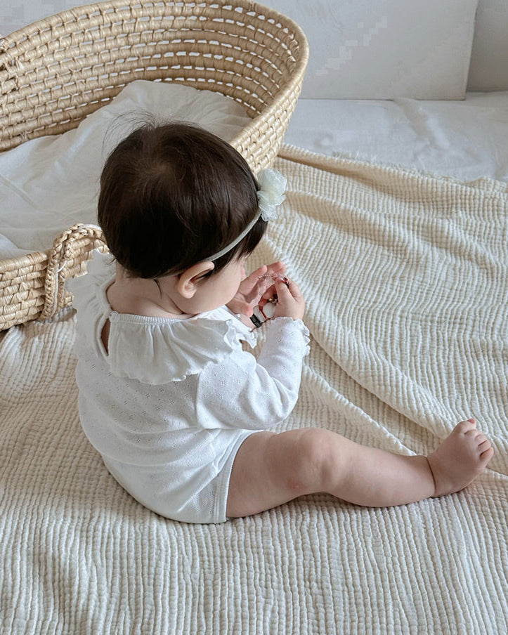 Sweet Ruffled Collar Solid Color Baby Romper