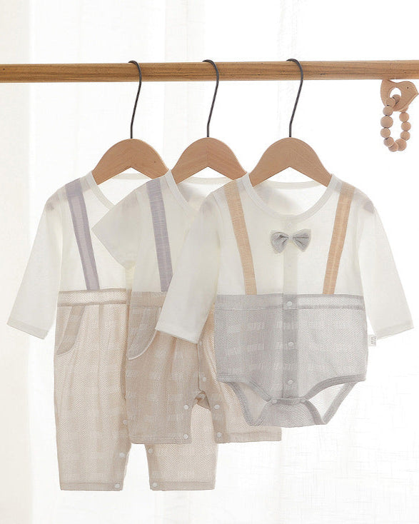Bow Strap Decor Cotton Long Sleeve Baby Jumpsuits
