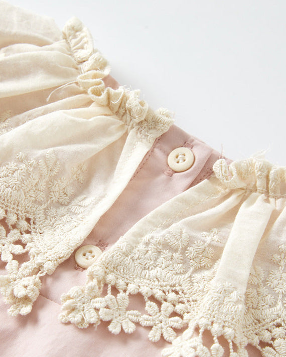 Sweet Lace Bow Decor Baby Short Sleeve Romper