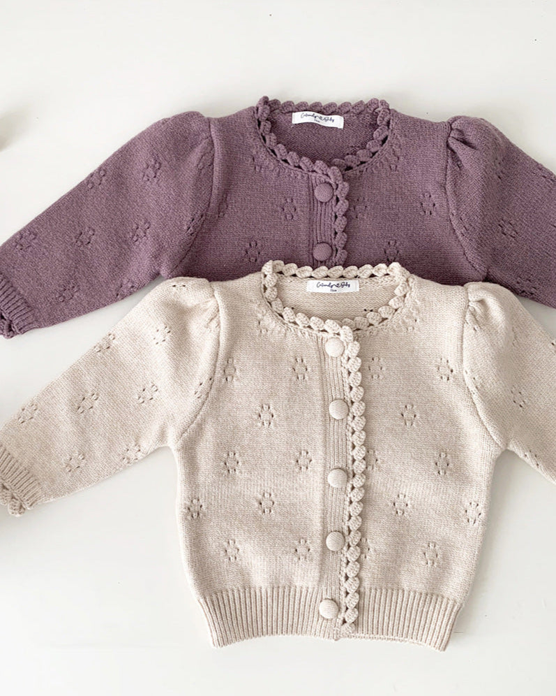 Puffy Sleeve Buttoned Knitted Baby Sweater Cardigan