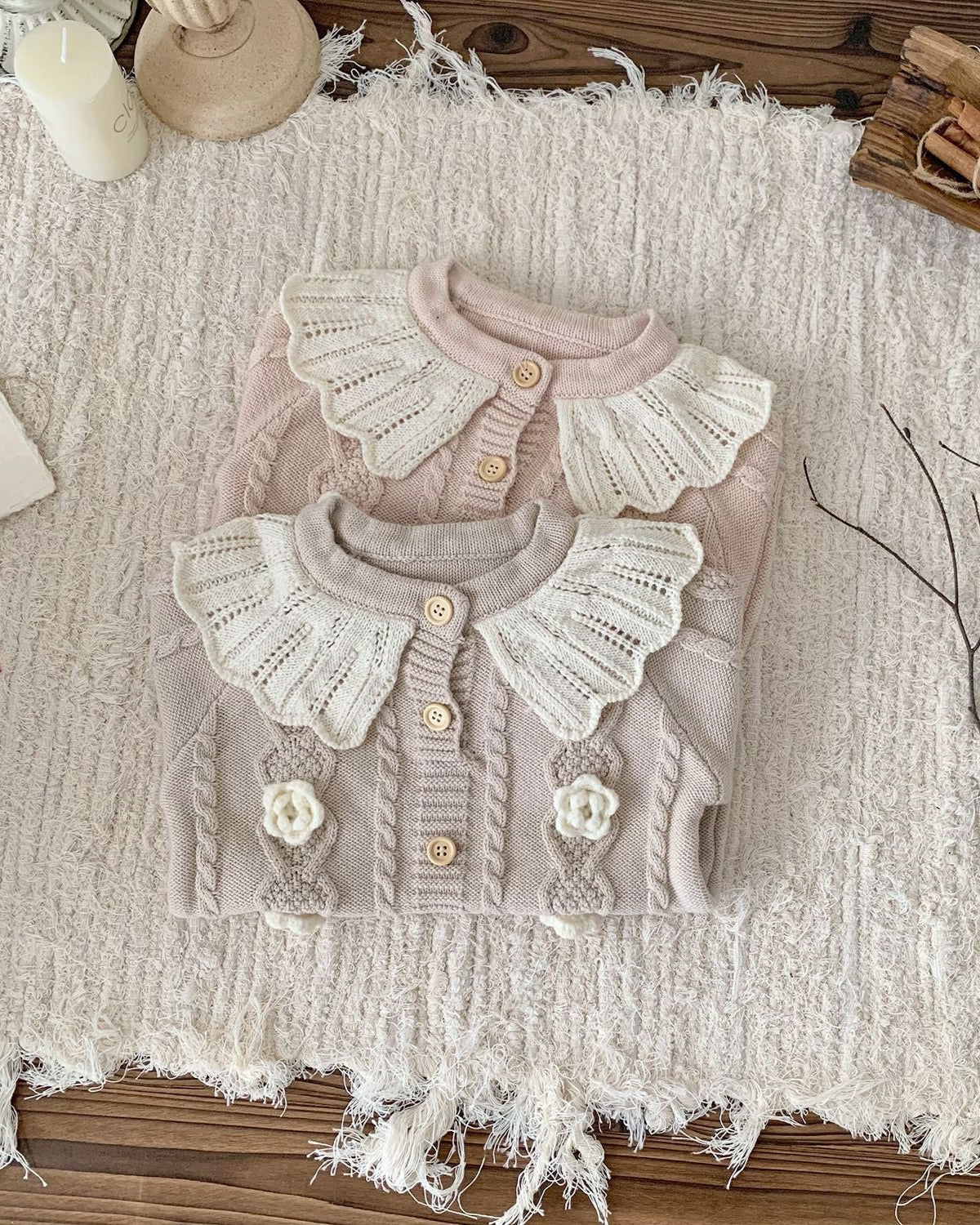 Lace Collar Flower Knitted Long Sleeve Baby Girl Romper