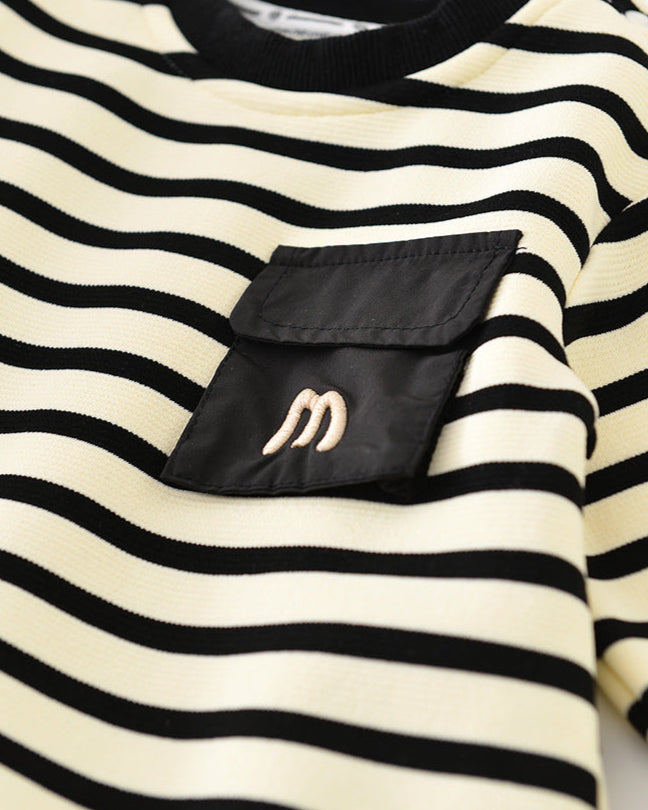 Casual Striped Pocket Design Long Sleeve Baby Jumpsuits