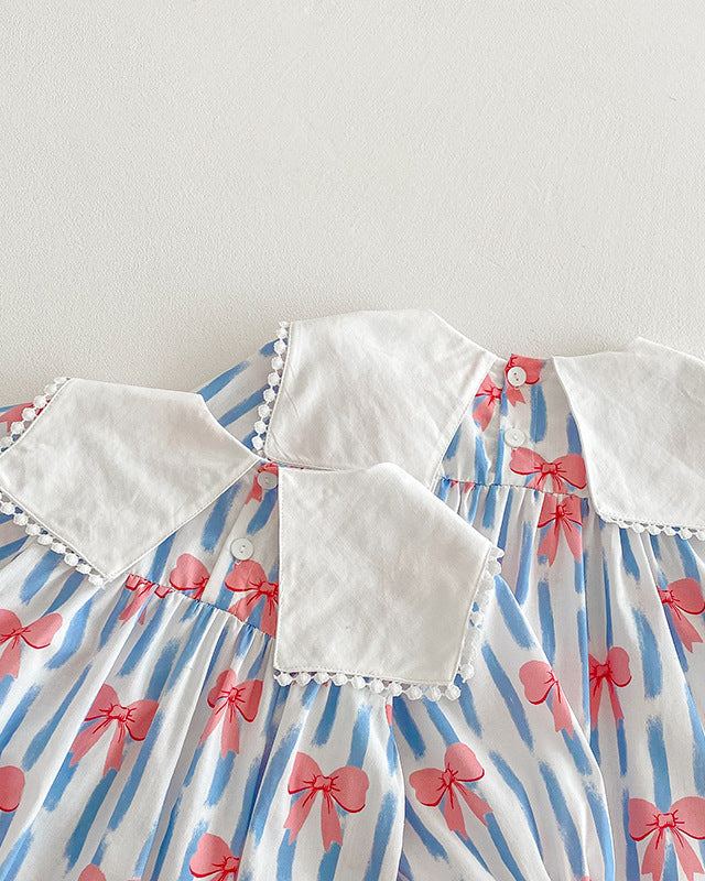 Striped Bow Pattern Girl Dress/Baby Romper