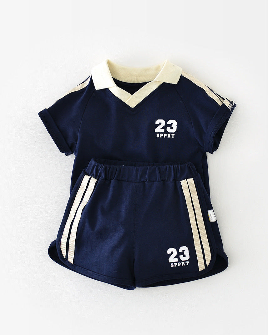 Sport Style Color Block Baby Tee&Pants Set