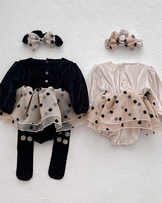 Polka Dot Tulle Long Sleeve Baby Romper