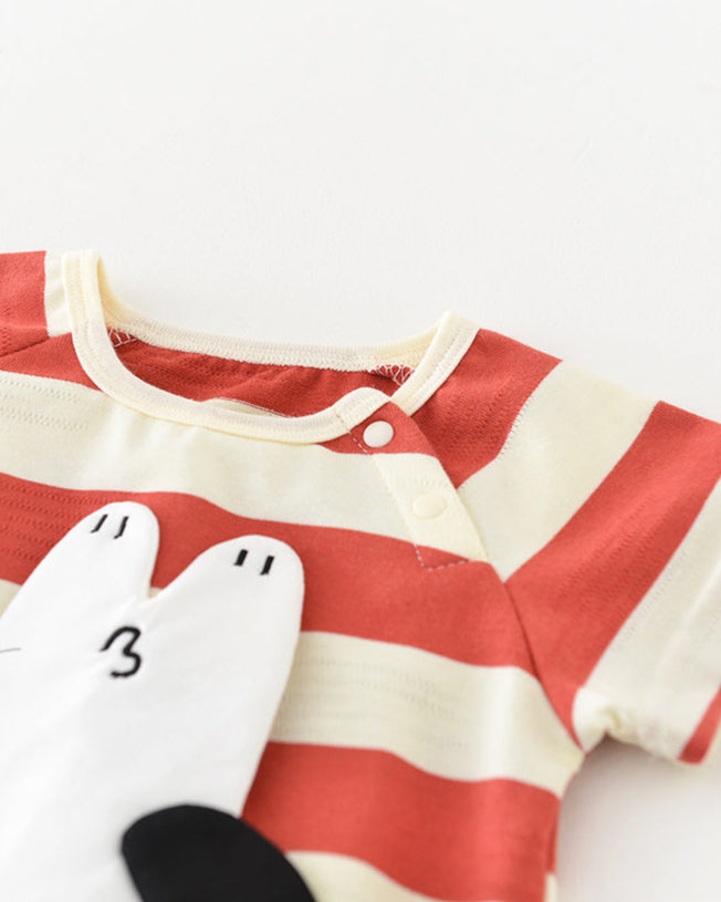 Striped Dog Pattern Short Sleeve Baby Jumpsuits