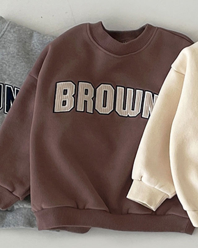 Brown Letter Fleece Long Sleeve Baby Pullover Hoodie