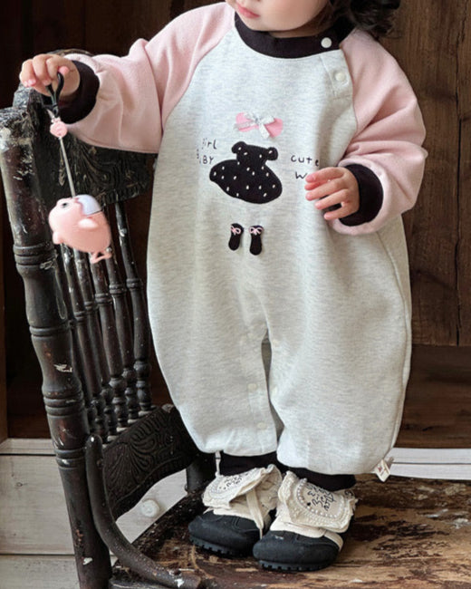 Sweet Dress Pattern Color Block Long Sleeve Baby Jumpsuits