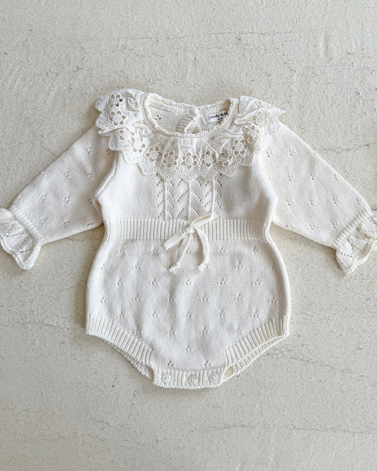 Sweet Lace Collar Knitted Long Sleeve Baby Romper
