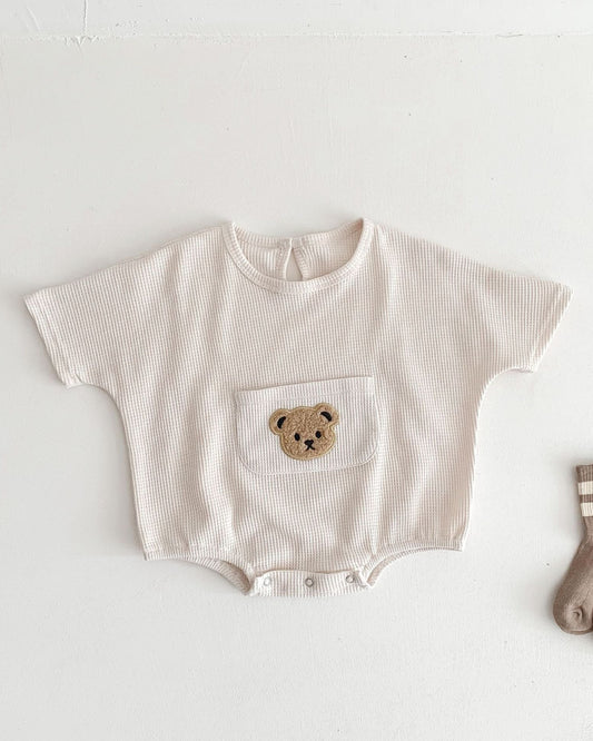 Waffled Bear Pocket Design Baby Romper