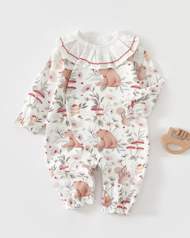 Sweet Lace Collar Rabbit Leaf Cotton Baby Jumpsuits