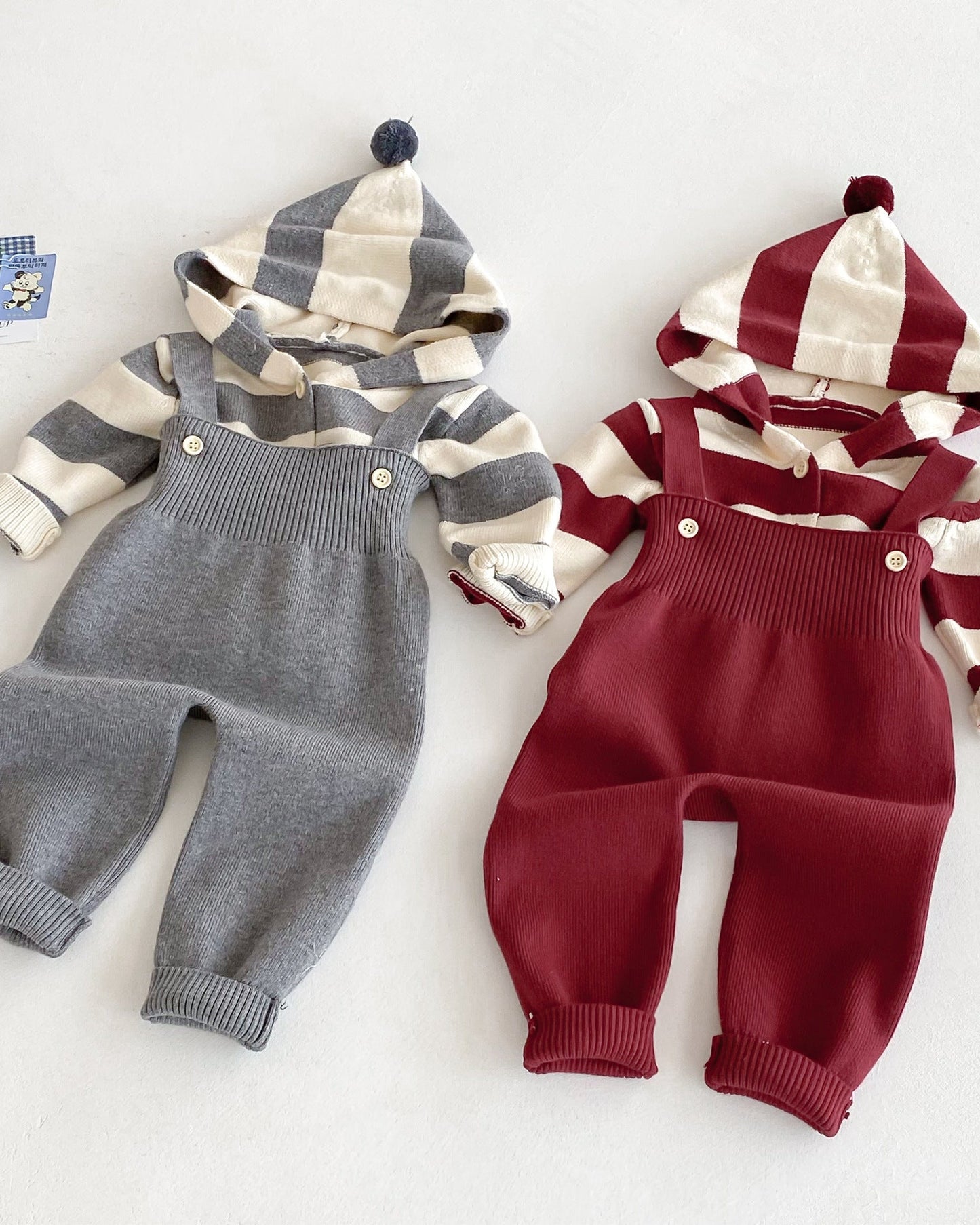Casual Striped Knitted Baby Cardigan Jumpsuits Set