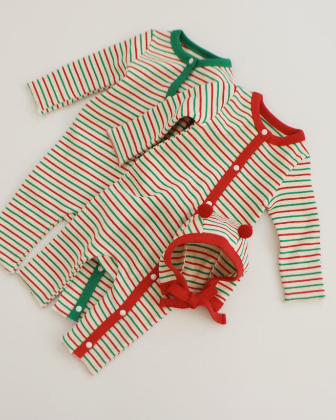 Christmas Striped Baby Jumpsuits with Hat