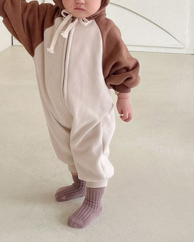 Color Block Zipped Long Sleeve Baby Jumpsuits