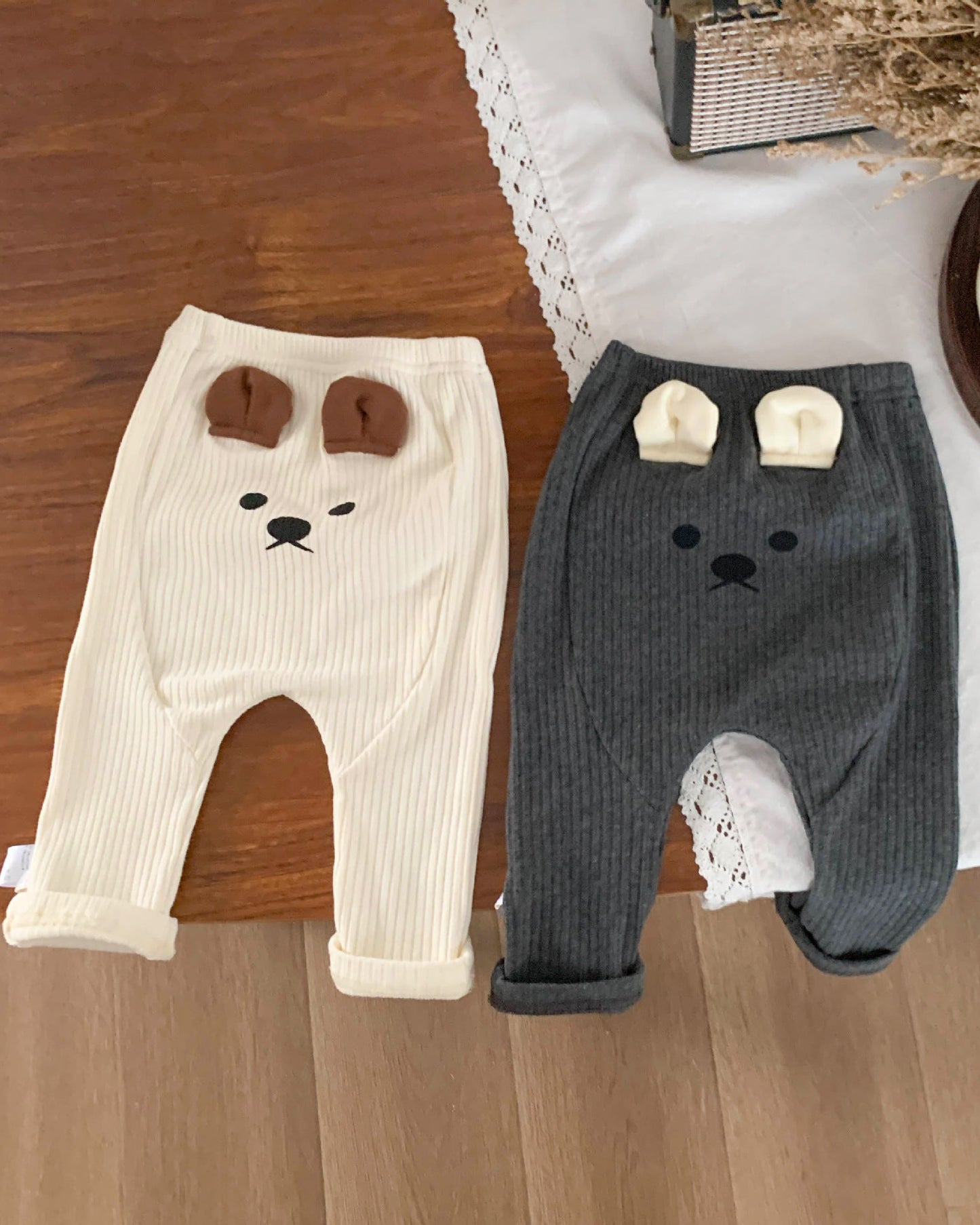 Cute Bear Decor Cotton Baby Pants