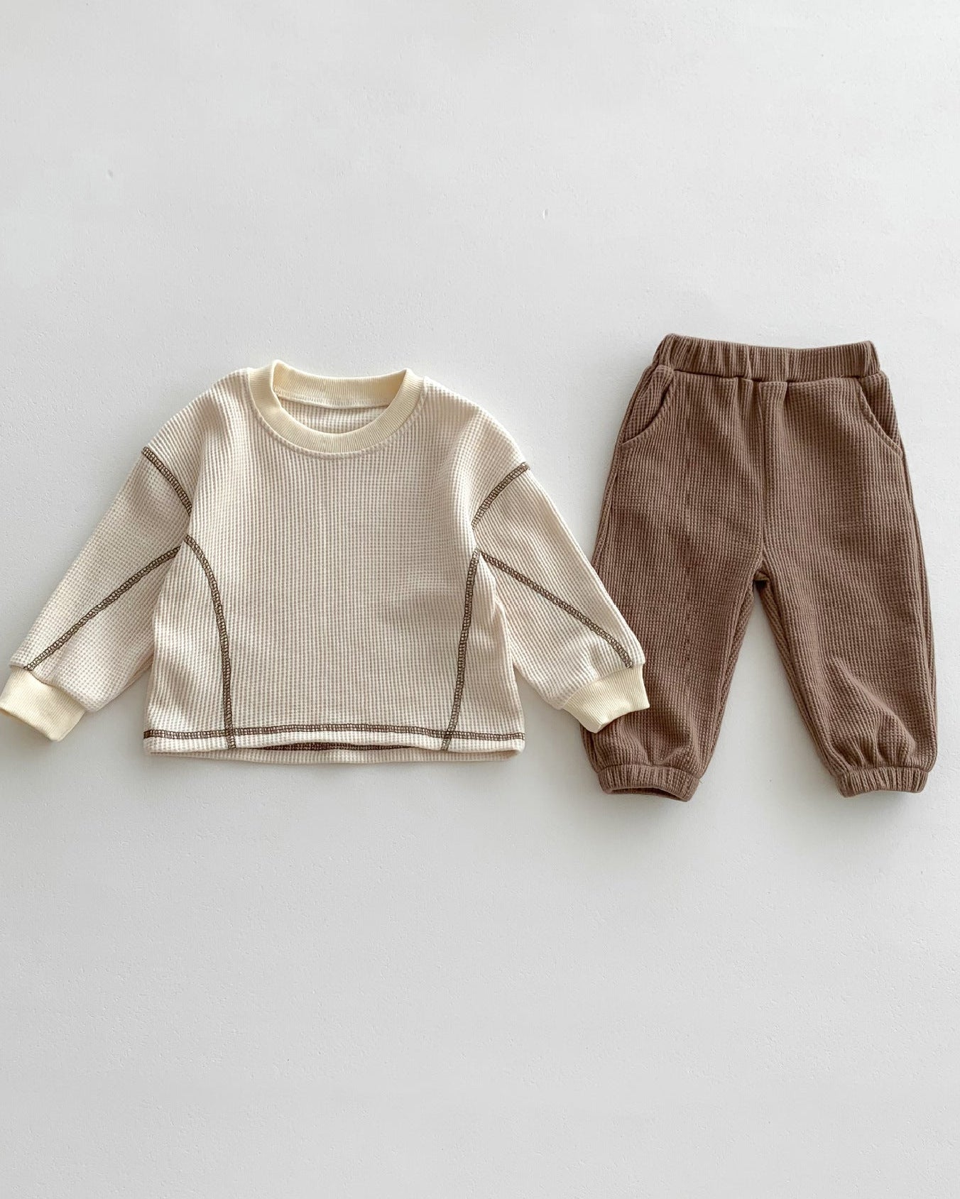 Casual Waffled Baby Sweatshirt Pants 2pcs Set