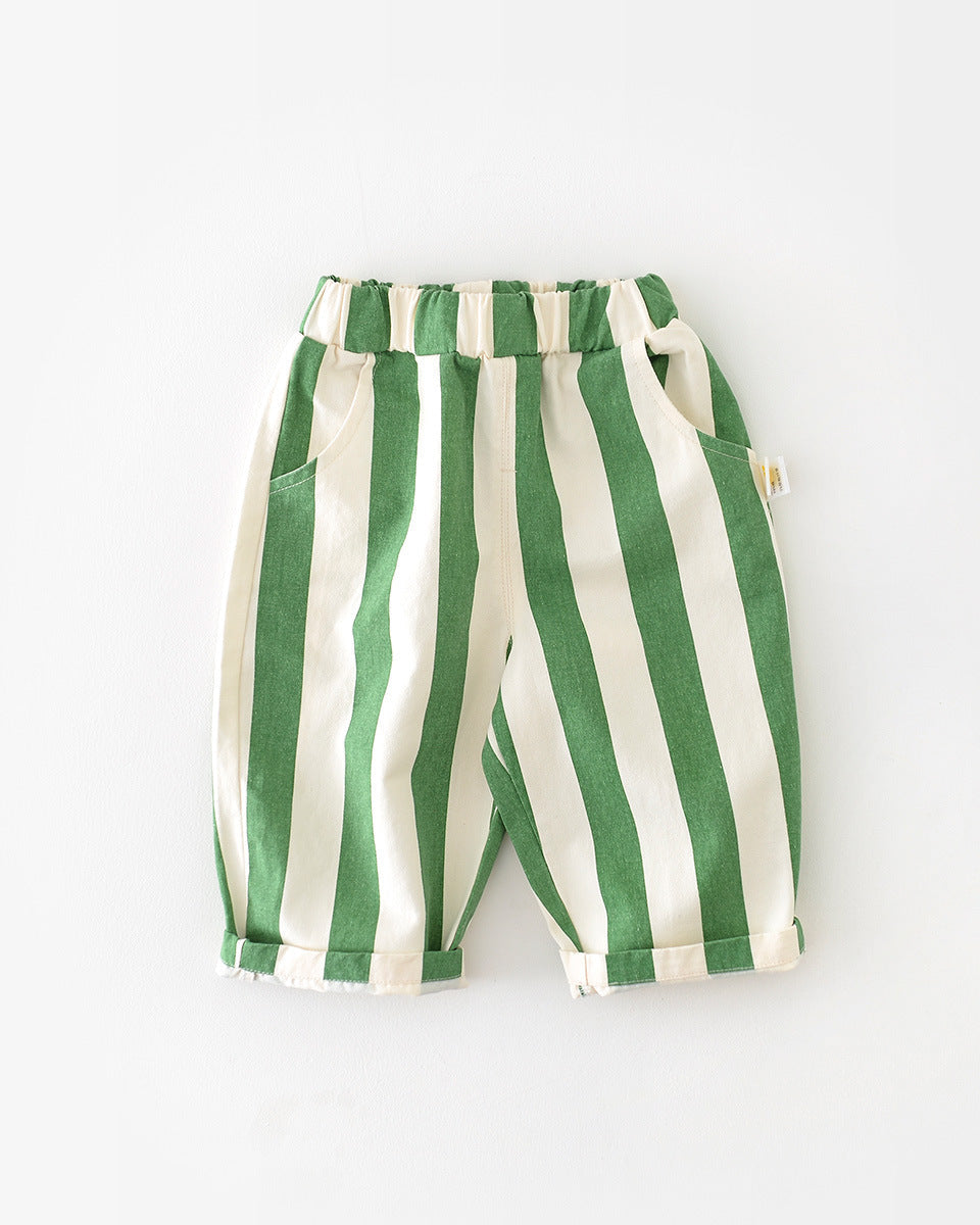 Color Block Casual Striped Baby Pants