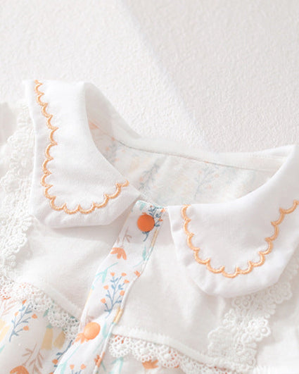 Cotton Sweet Floral Collar Long Sleeve Baby Jumpsuits
