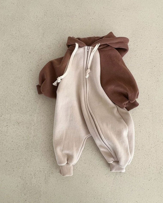 Color Block Zipped Long Sleeve Baby Jumpsuits