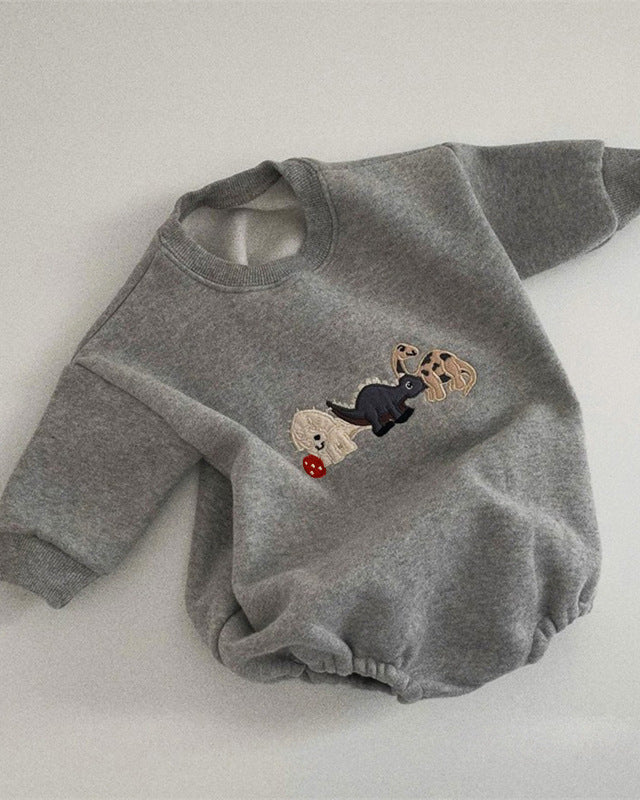 Dinosaur Pattern Fleece Long Sleeve Baby Romper
