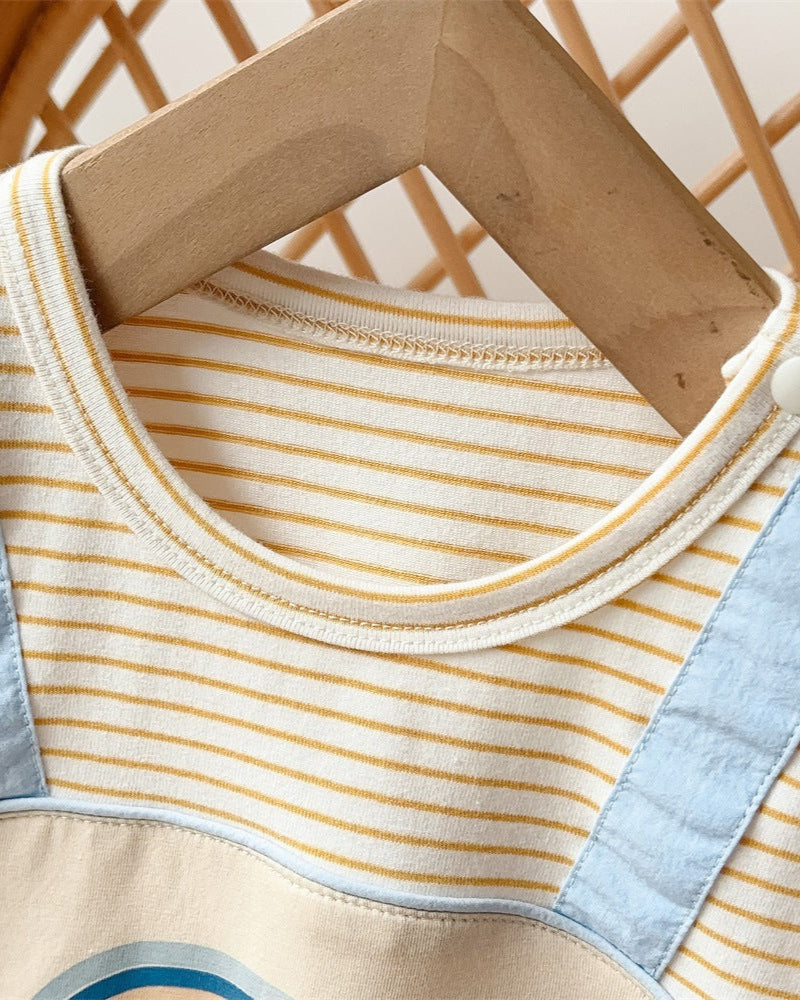 Bear Striped Short Sleeve Baby Jumpsuit