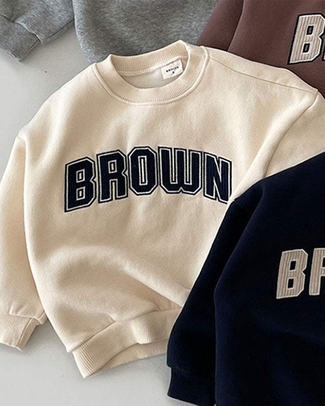 Brown Letter Fleece Long Sleeve Baby Pullover Hoodie