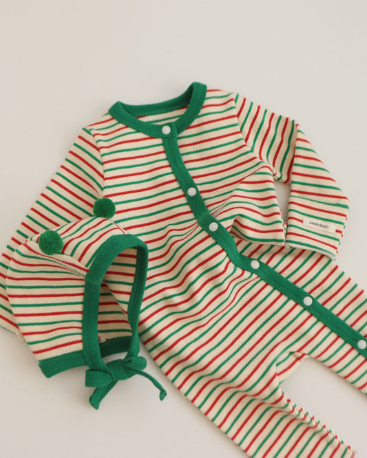 Christmas Striped Baby Jumpsuits with Hat