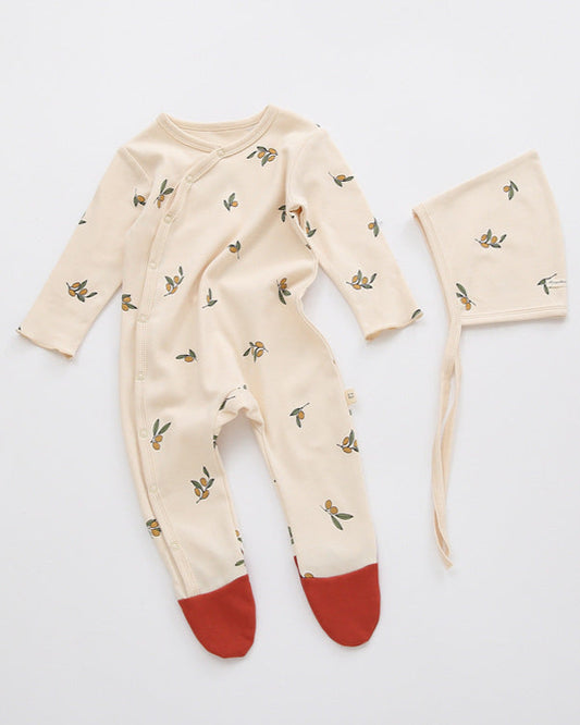 Moon Dot Cotton Foot-covering Baby Jumpsuits with Hat