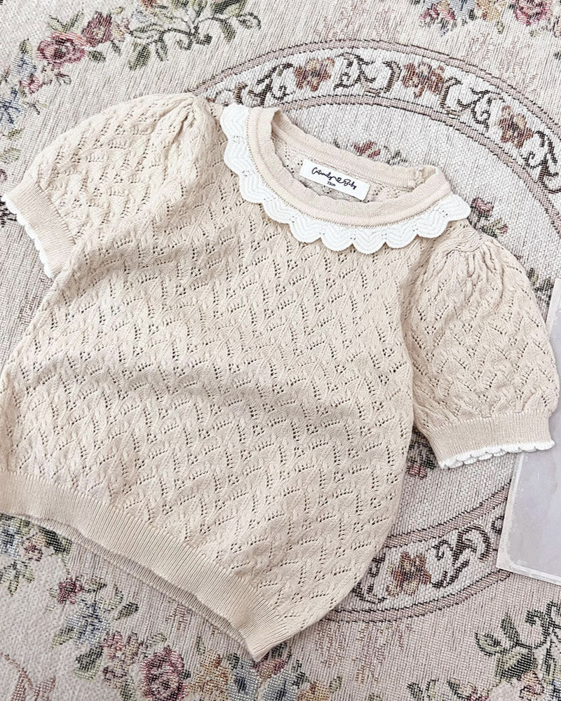 Sweet Breathable Knitted Short Sleeve Girl T-shirt
