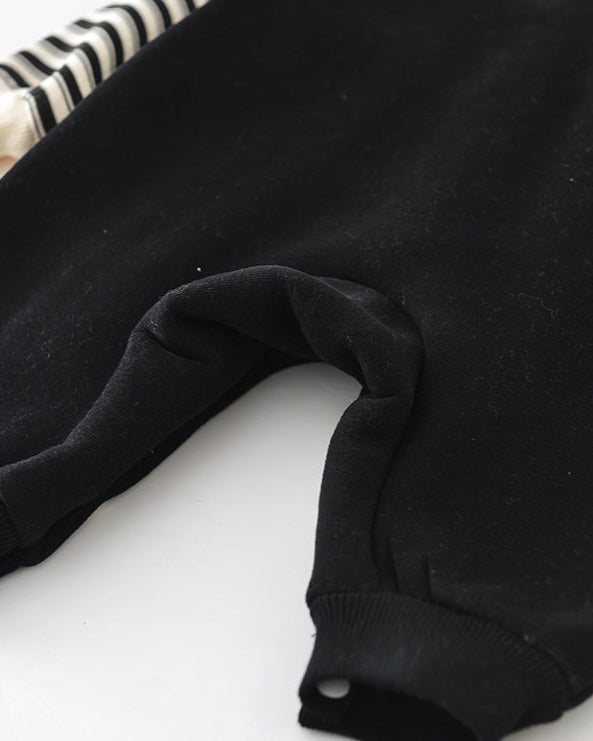 Clock Pattern Striped Fleece Baby Jumpsuits