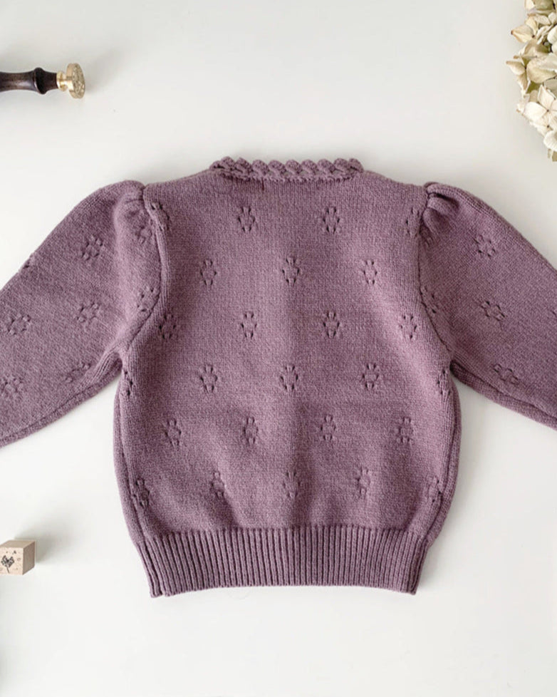 Puffy Sleeve Buttoned Knitted Baby Sweater Cardigan