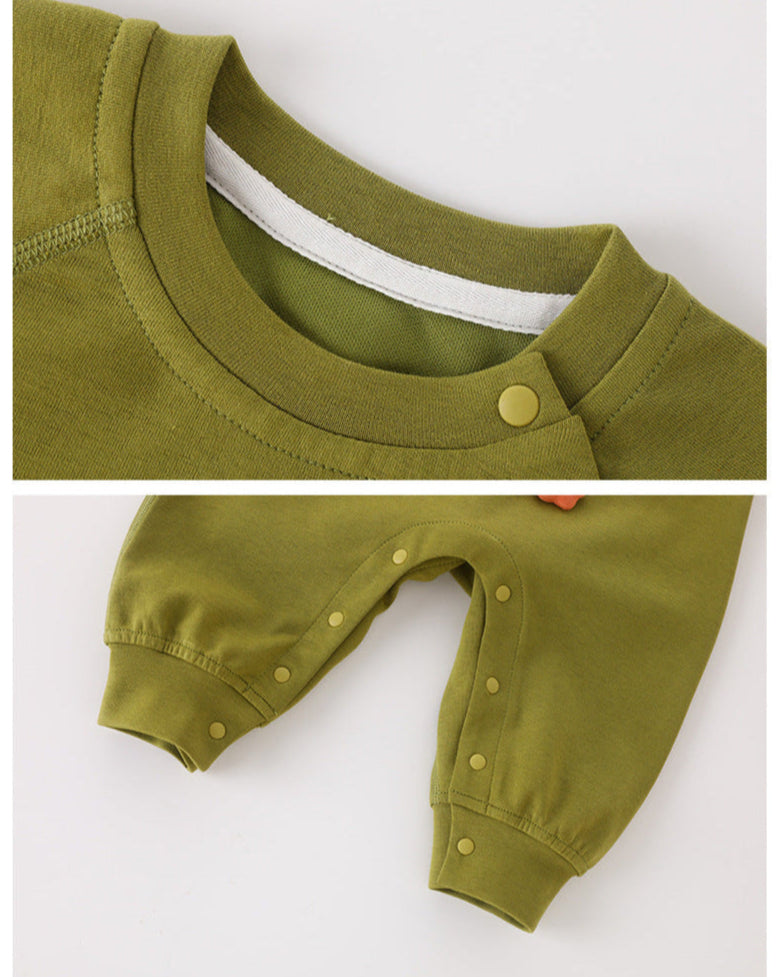 Duck Pattern Solid Color Long Sleeve Baby Jumpsuits