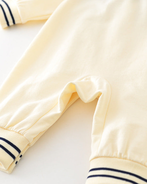 Bear Decor Navy Collar Baby Jumpsuits
