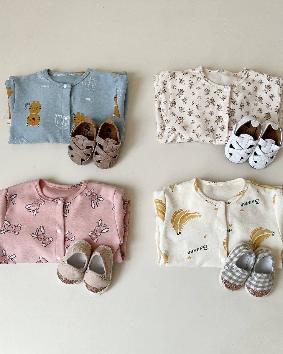 Floral Animal Printed Cotton Long Sleeve Baby Jumpsuits