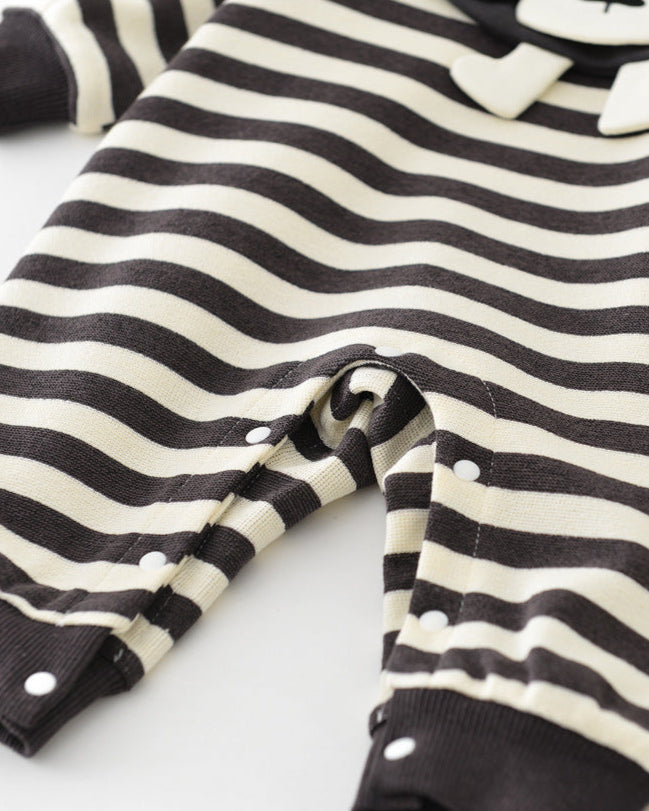 Striped Removable Collar Long Sleeve Baby Jumpsuits