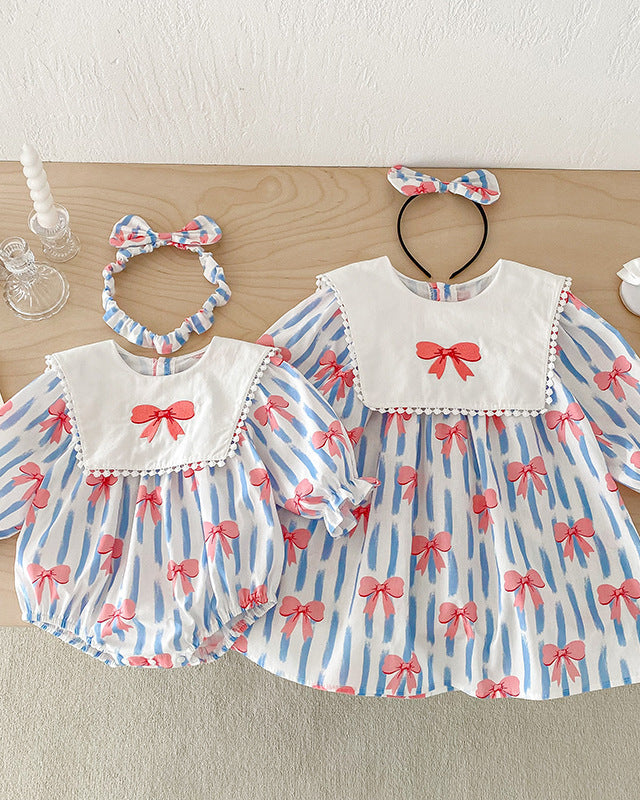 Striped Bow Pattern Girl Dress/Baby Romper