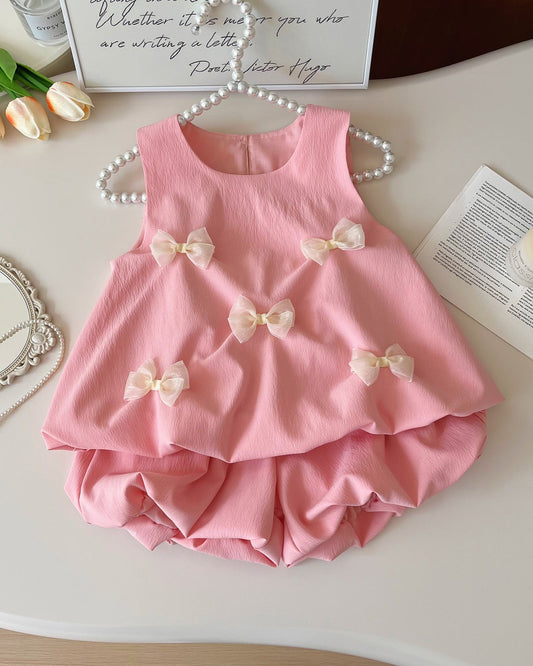 Sweet Bow Decor Girl Dress/Outfit