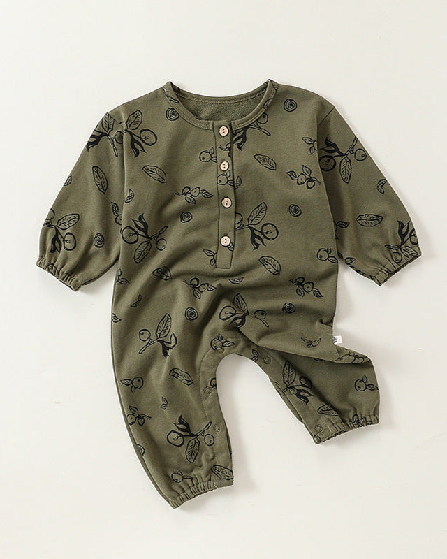 Fruit Printed Soft Cotton Long Sleeve Baby Jumpsuits