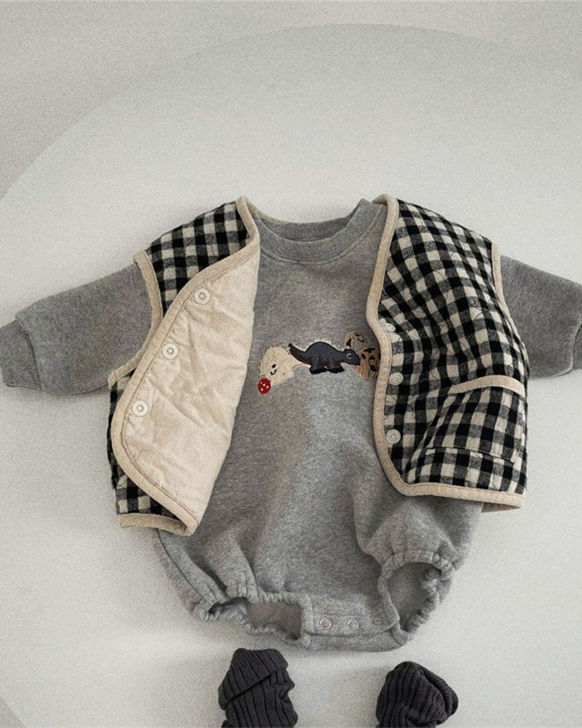 Dinosaur Pattern Fleece Long Sleeve Baby Romper